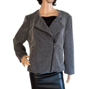 Catherine Malandrino Womens Size XL Gray Tweed Moto Jacket Blazer
